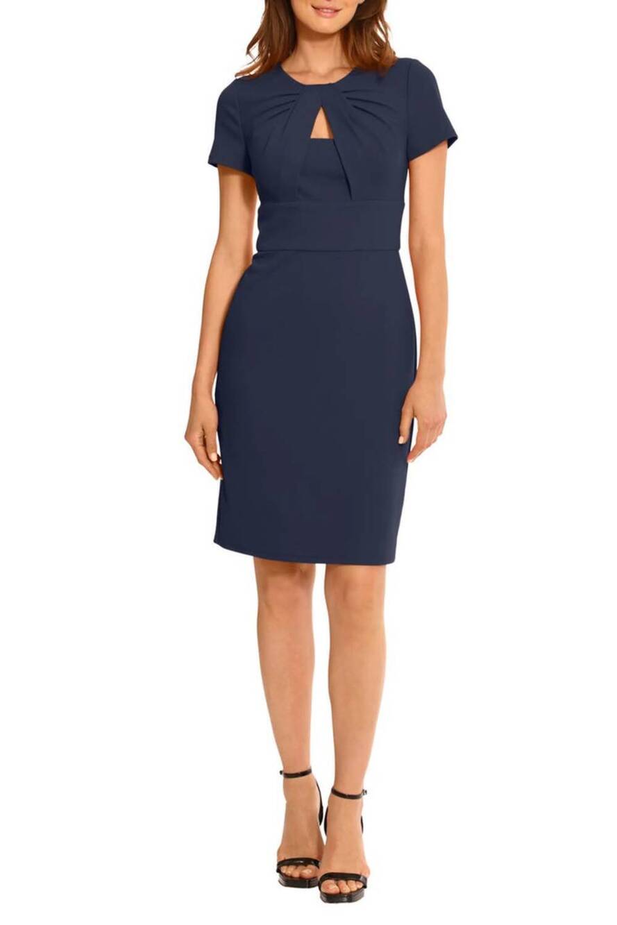 NEW MAGGY LONDON short sleeve keyhole neckline dress in navy